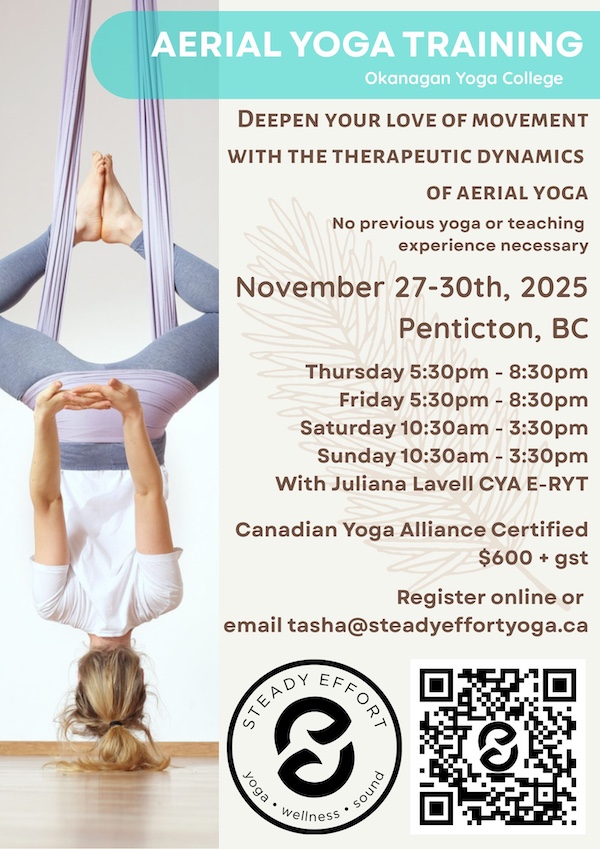 Aerial yoga training in Penticton at Steady Effort Yoga Wellness Sound