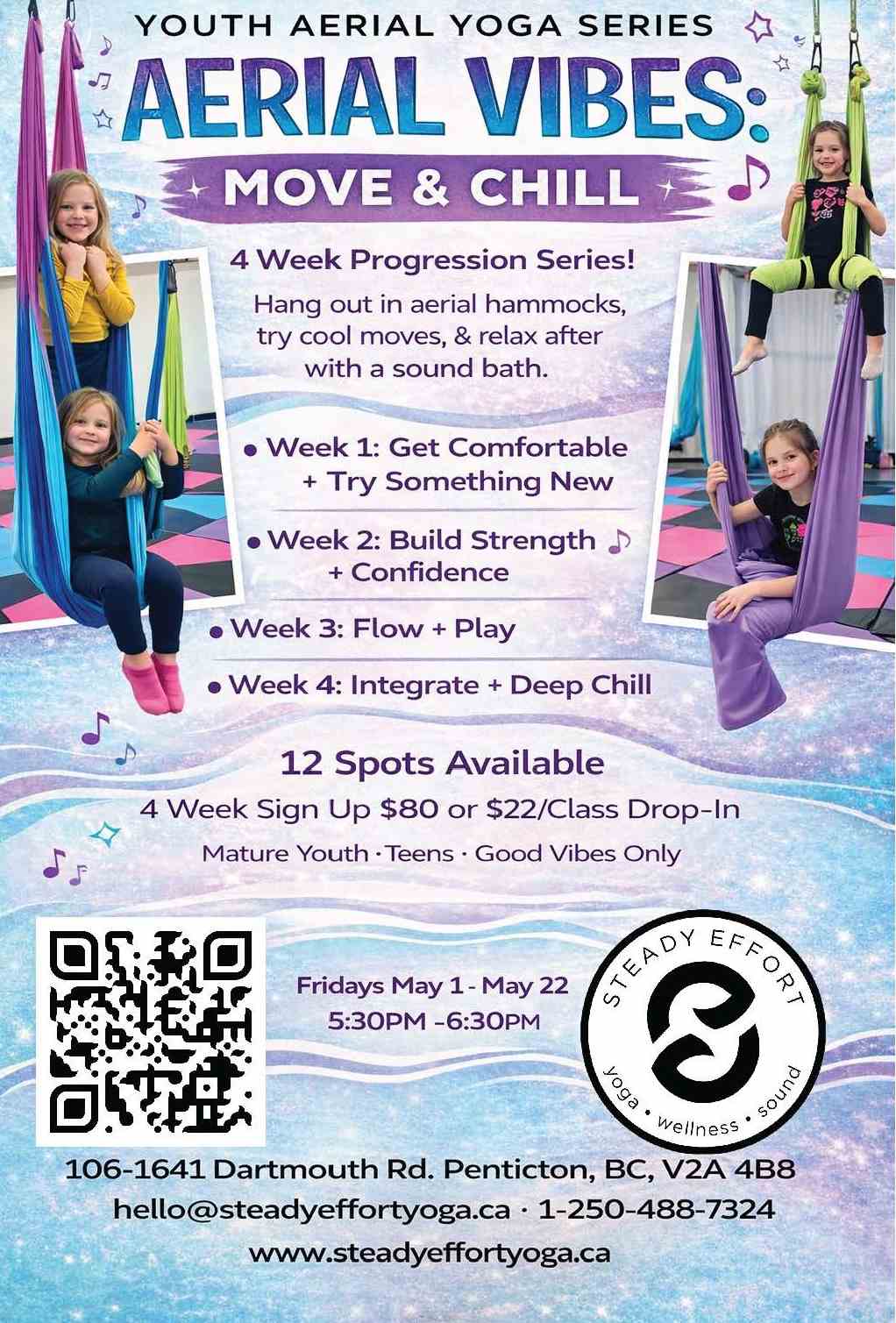 Youth Aerial Yoga Series - Aerial Vibes - Move & Chill at Steady Effort Yoga • Wellness • Sound