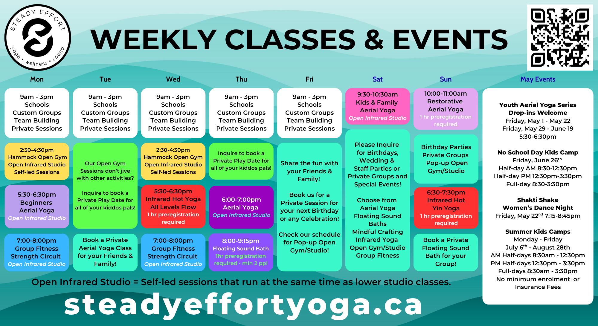 Weekly May schedule at Steady Effort Yoga • Wellness • Sound