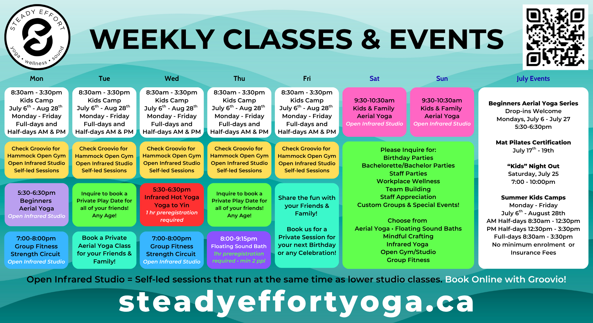 July weekly schedule for Steady Effort Yoga • Wellness • Sound