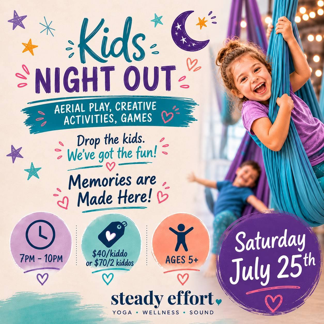 Kids Night Out in Penticton. Date night for parents in Penticton at Steady Effort Yoga • Wellness • Sound.