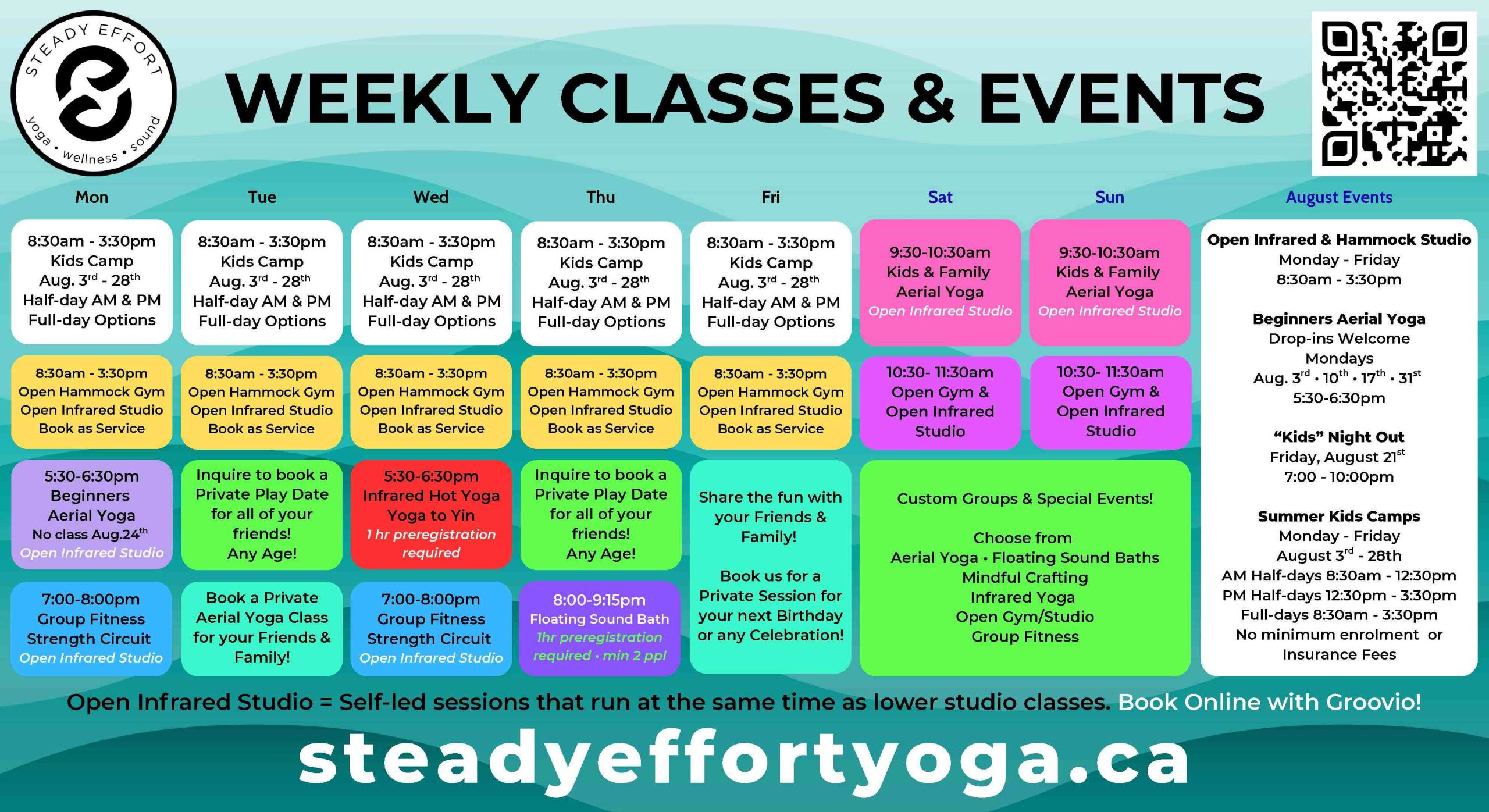 August Yoga & Fitness classes in Penticton. Steady Effort Yoga • Wellness • Sound