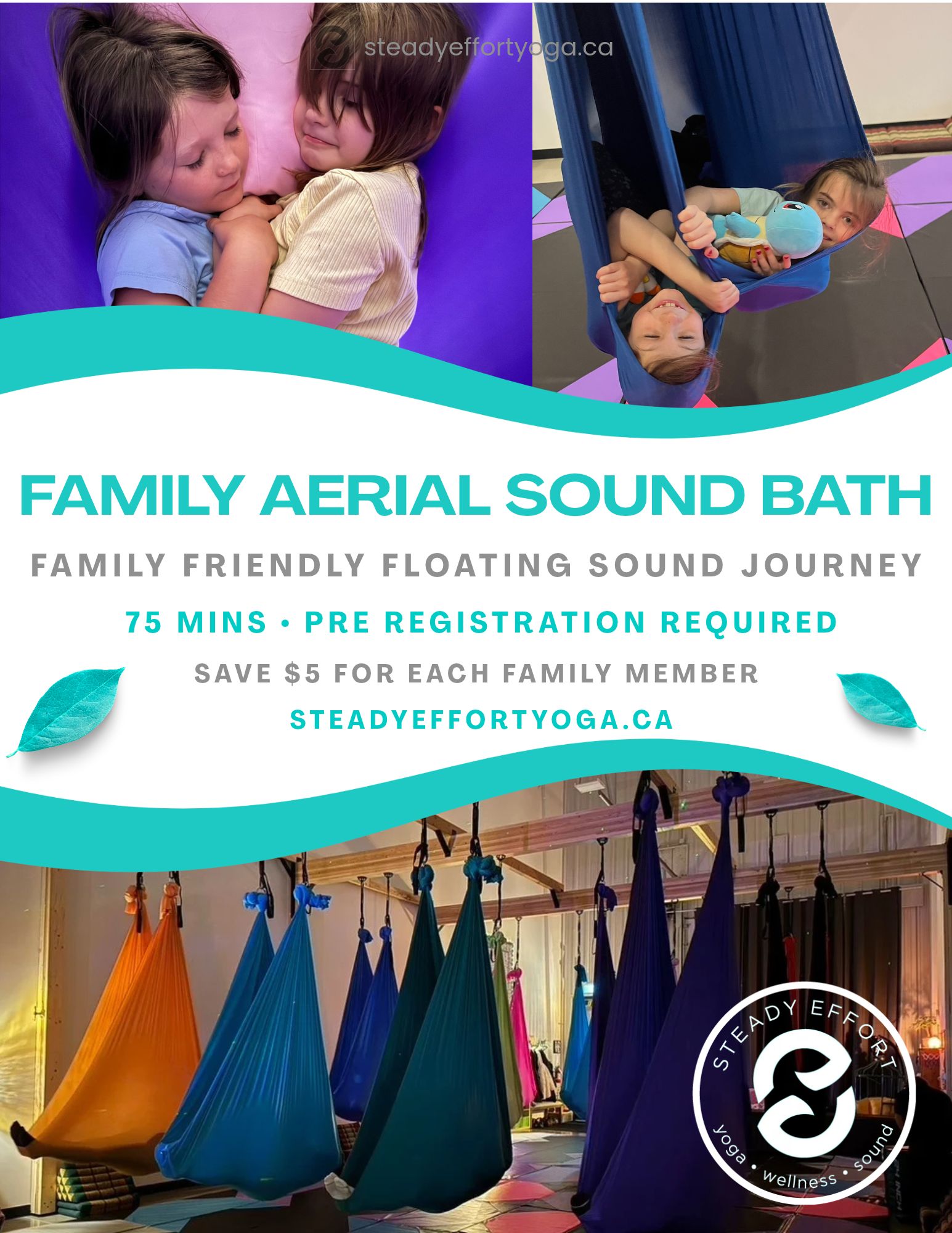 Family Aerial Sound Bath in Penticton at Steady Effort Yoga • Wellness • Sound