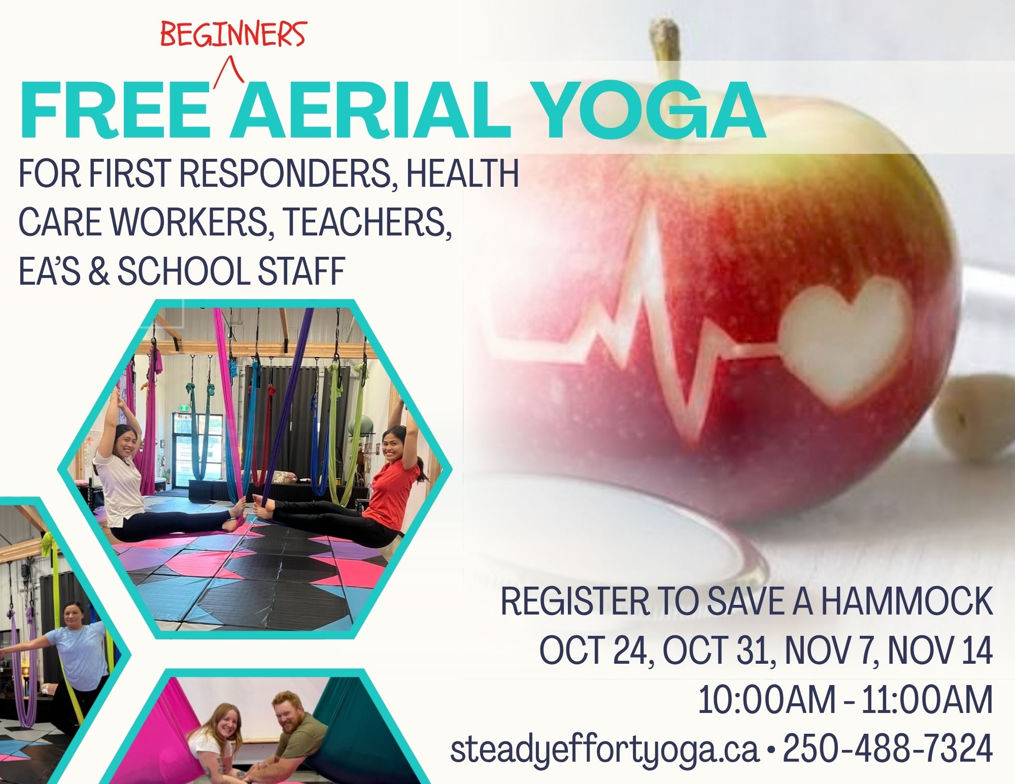 Free Beginners Aerial Hammock Yoga for Frontline Workers First Responders • Health Care Workers • Teachers • EA’s • School Staff
