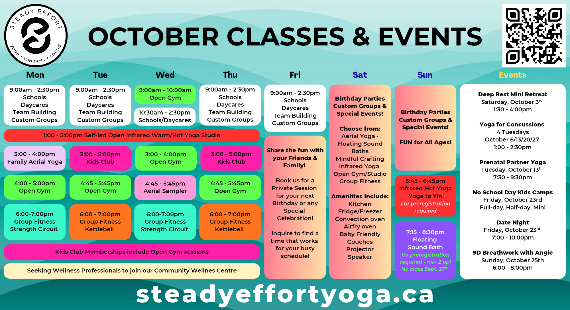 October Aerial Yoga, Infrared Yoga, Fitness and Sound Bath classes in Penticton. Steady Effort Yoga • Wellness • Sound